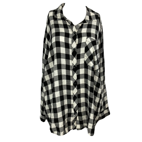 Terra & Sky Shirt Womens Sz 1X Black White Buffalo Check Button Up Collar - Picture 1 of 8